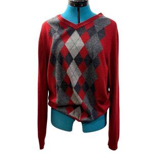Apt 9 Argyle V-Neck Sweater - Size Large, Red/Black/Gray